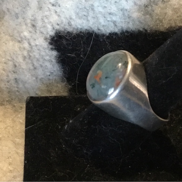Mid Century Modern sterling silver moss agate ring - Picture 7 of 7